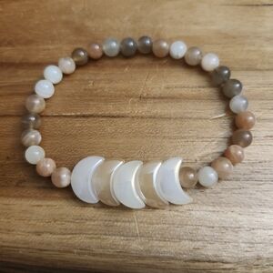 6mm Moonstone and Aura Glass Moon Bracelet